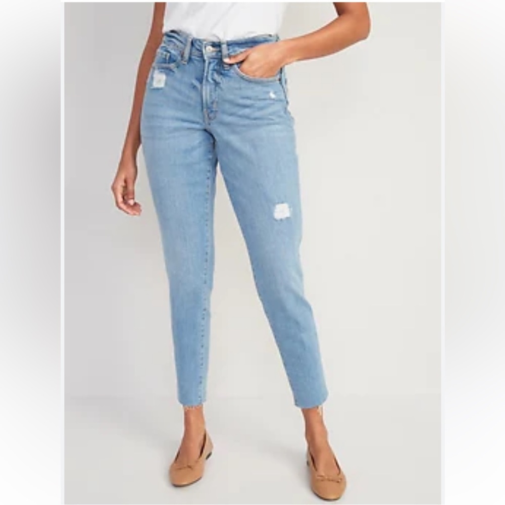 Old Navy | High Rise Curvy O.G. Straight Jeans, Distressed, Medium Blue Wash, 8
